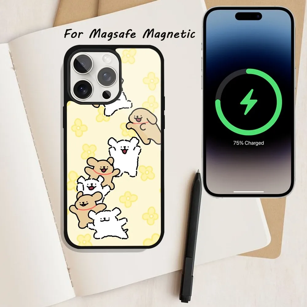 Cute line puppy Maltese Dog Phone Case  For iPhone 15 12 13 14 11 Pro Plus Max Magsafe Magnetic Wireless Charging shell