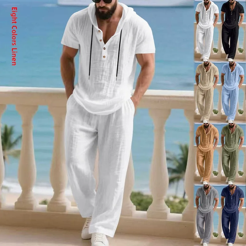 

Men's Wide Hooded ort SvedHenley irt Long Pants Set Casual Sportswear Autumn Season ort Sve T-irt Long Pants