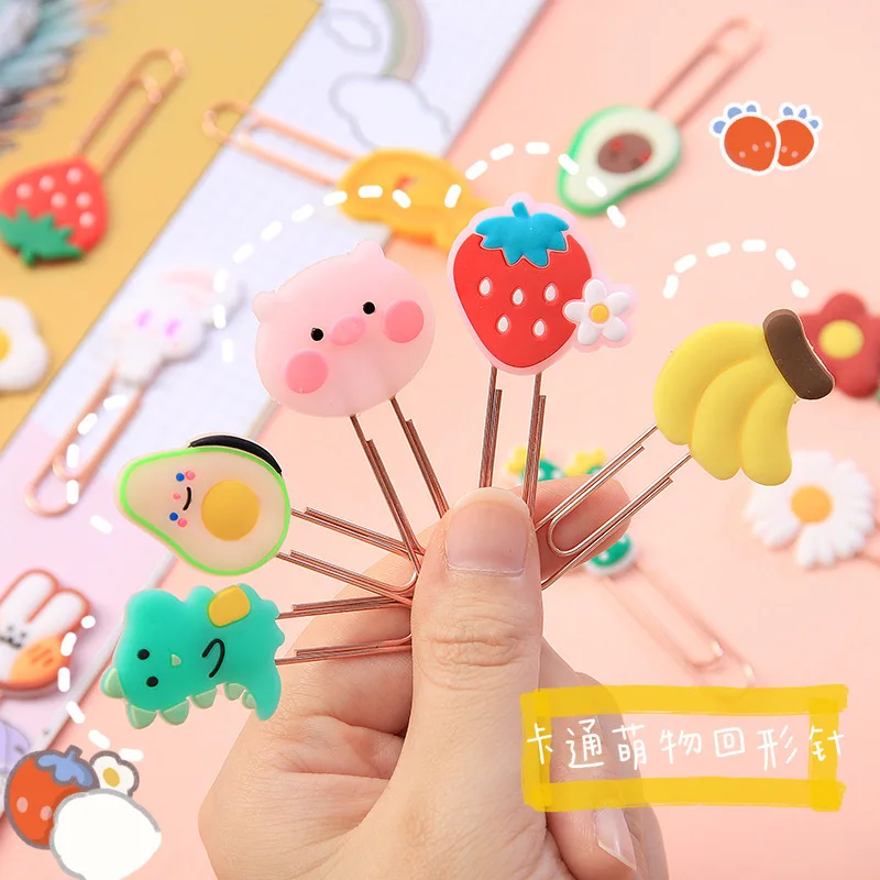 10 pcs/lot Cute Cartoon Fruit Animals Mini Paper Clips Bookmark Korean Stationery Kawaii School Office Supplies Book Accessories