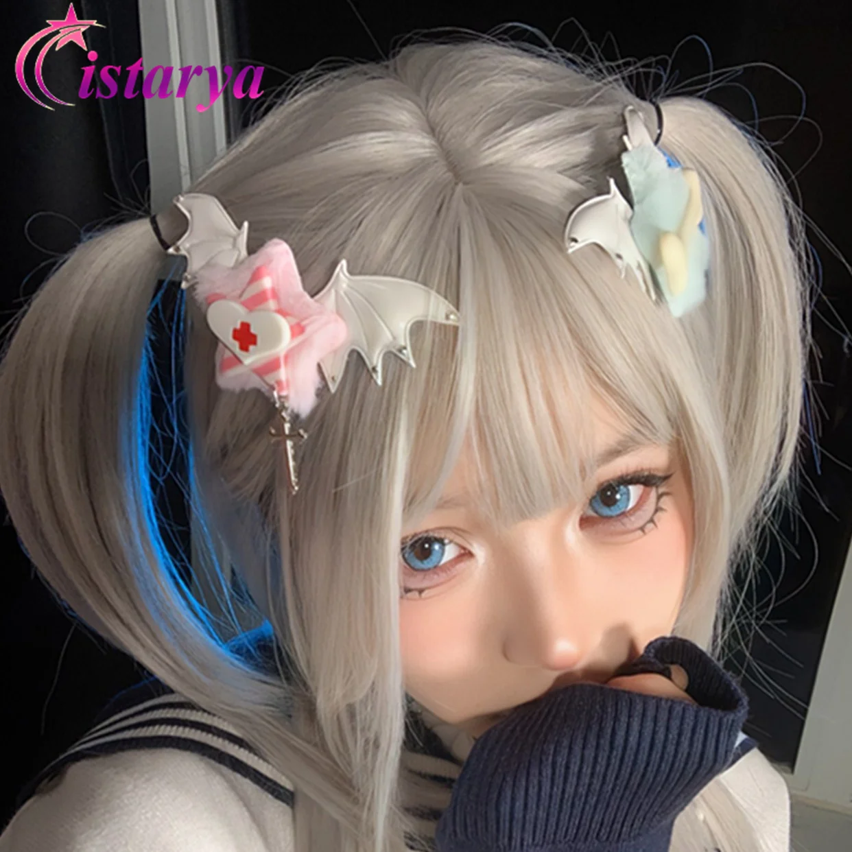 

Harajuku Gothic Y2K Bat Wing Hair Clip/ Plush Star Angel Wing Hairpin/ Cross Hair Clip For Women Girls Lolita Cosplay Headwear