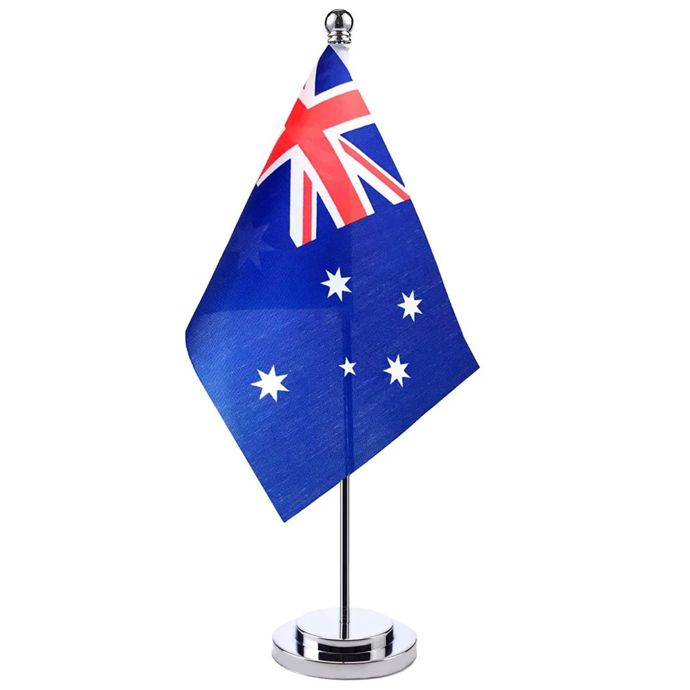 

14x21cm Mini Flag Of Australia Banner Meeting Boardroom Table Desk Stand Pole The Australian Flag National Sign