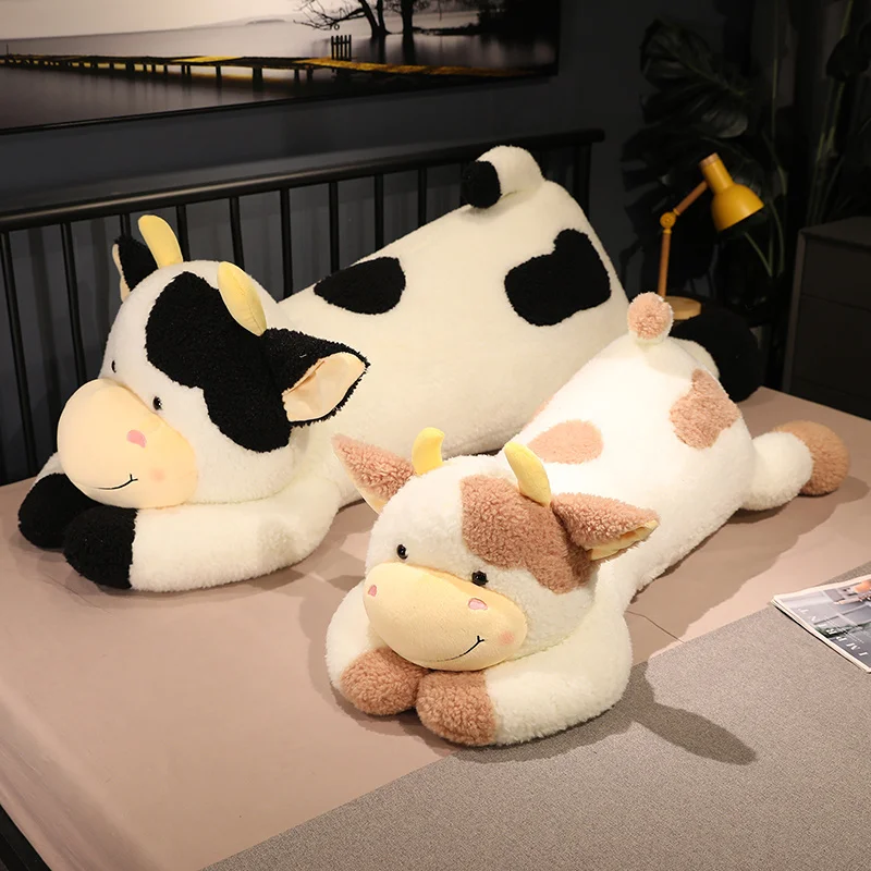 90cm/110cm Lovely Milk Cow Plush Toys Cartoon Stuffed Animal Cattle Dolls Sleeping Pillow For Baby Girls Birthday Gifts