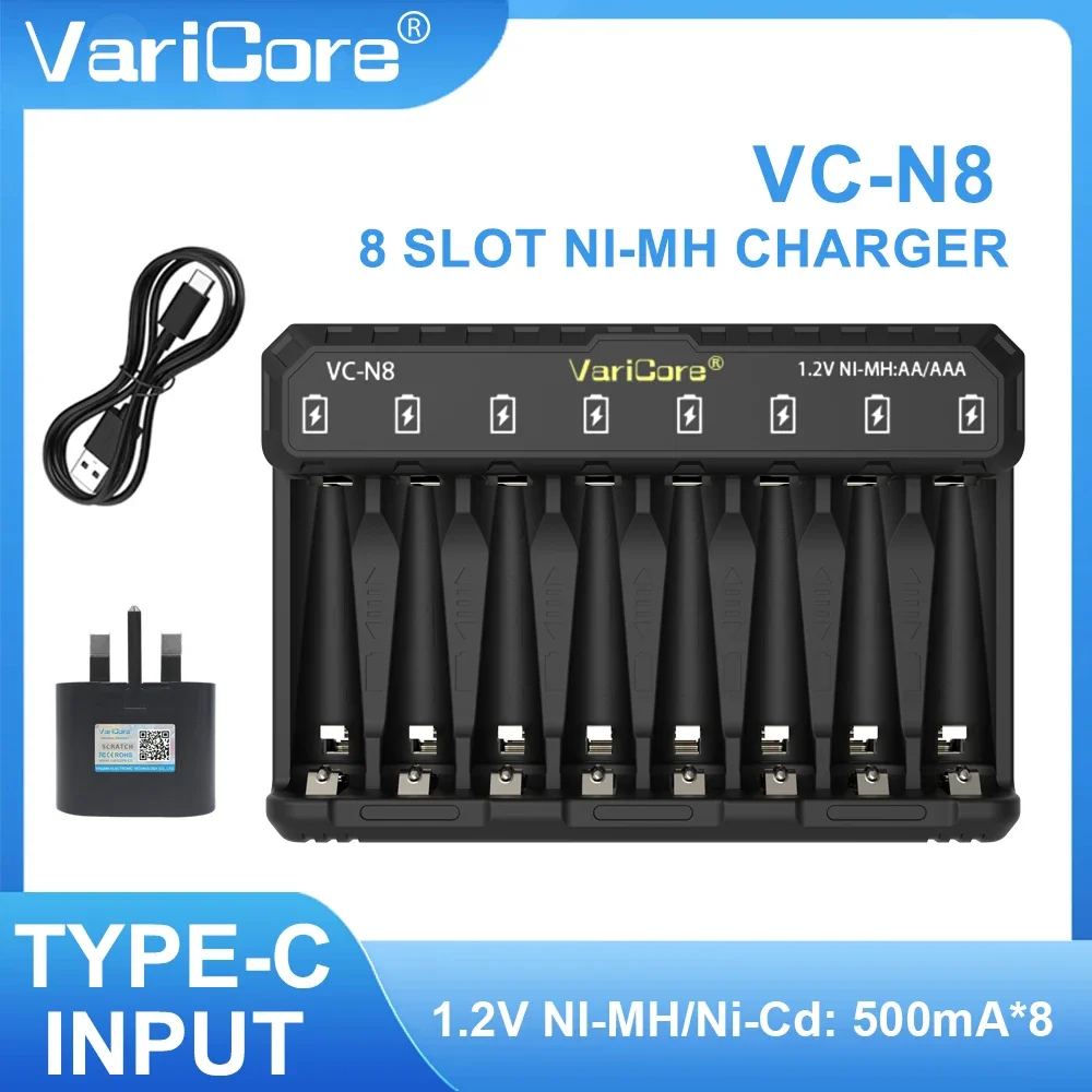 VariCore VC-N8 8-فتحة الذكية شاحن بطارية قابلة للشحن المحمولة ل 1.2 فولت ni-mh Ni-Cd AA AAA لعبة التحكم عن بعد
