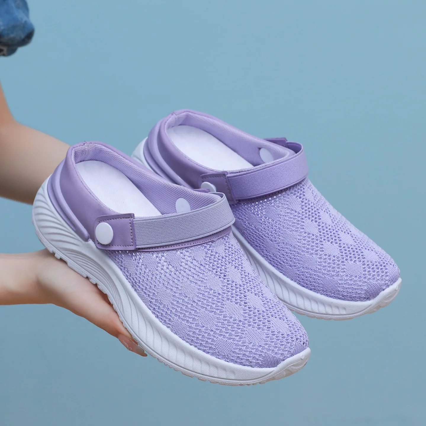 2024 summer new women's shoes fashion casual breathable mesh slippers shoes a slip-on half support shoes women's shoes