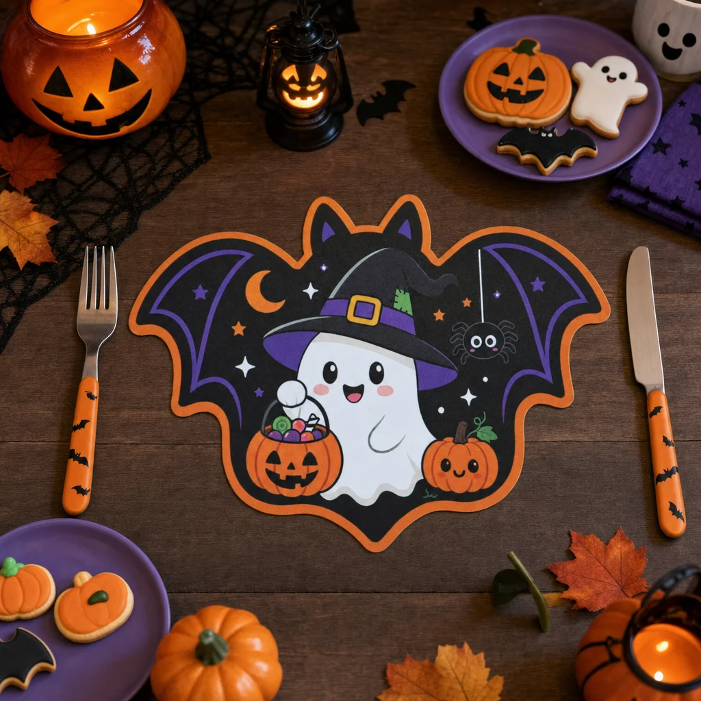 12/24pcs bat shaped Halloween paper placemats, holiday table disposable decorative mats, suitable for Halloween parties