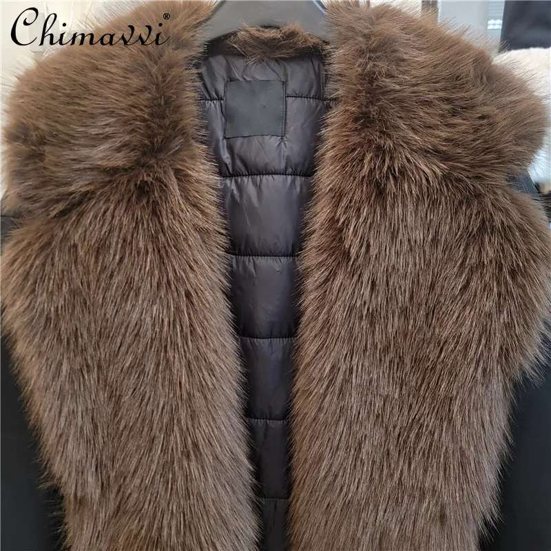 

Korean Style Fashion Socialite Faux Fur Collar Women's Winter 2025 Jackets Versatile Thick Warm Parkas Cotton Coats Overcoats