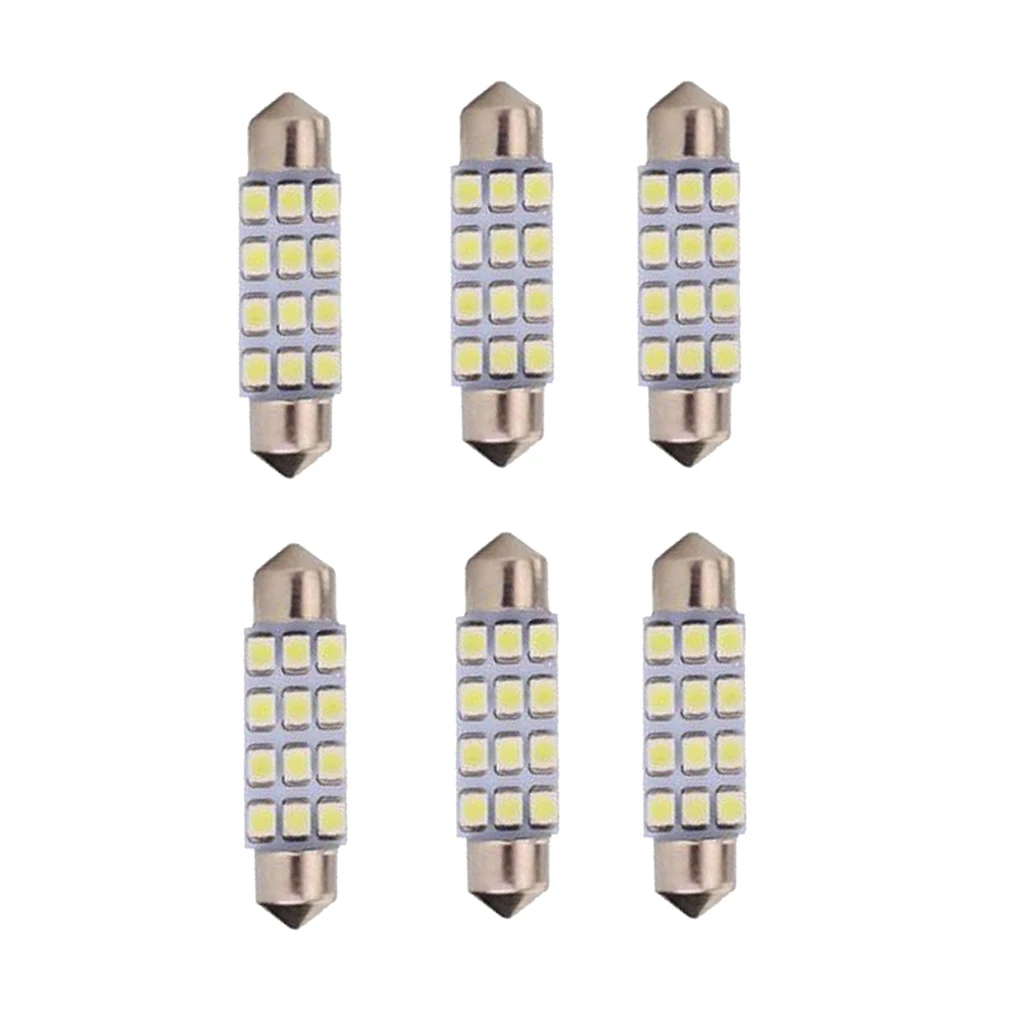 6x White 42mm 211-2 212-2 214-2 578 12-SMD-3528 LED Bulbs for Car Door Light