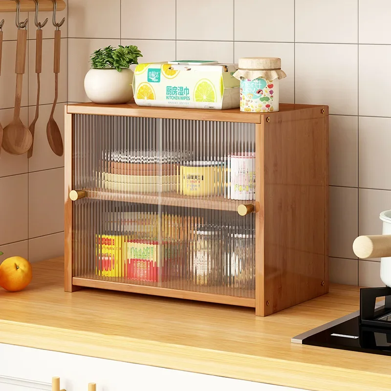 Dustproof Closed Cabinet with Thickened Shelves Spice And Dish Storage Organizer for Small Spaces Kitchen Countertop Solution