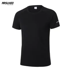 ARSUXEO Men Running T-Shirts Outdoor Sports Shirts Short Sleeves Quick Dry Gym Fitness Training Solid Sportswear Breathable