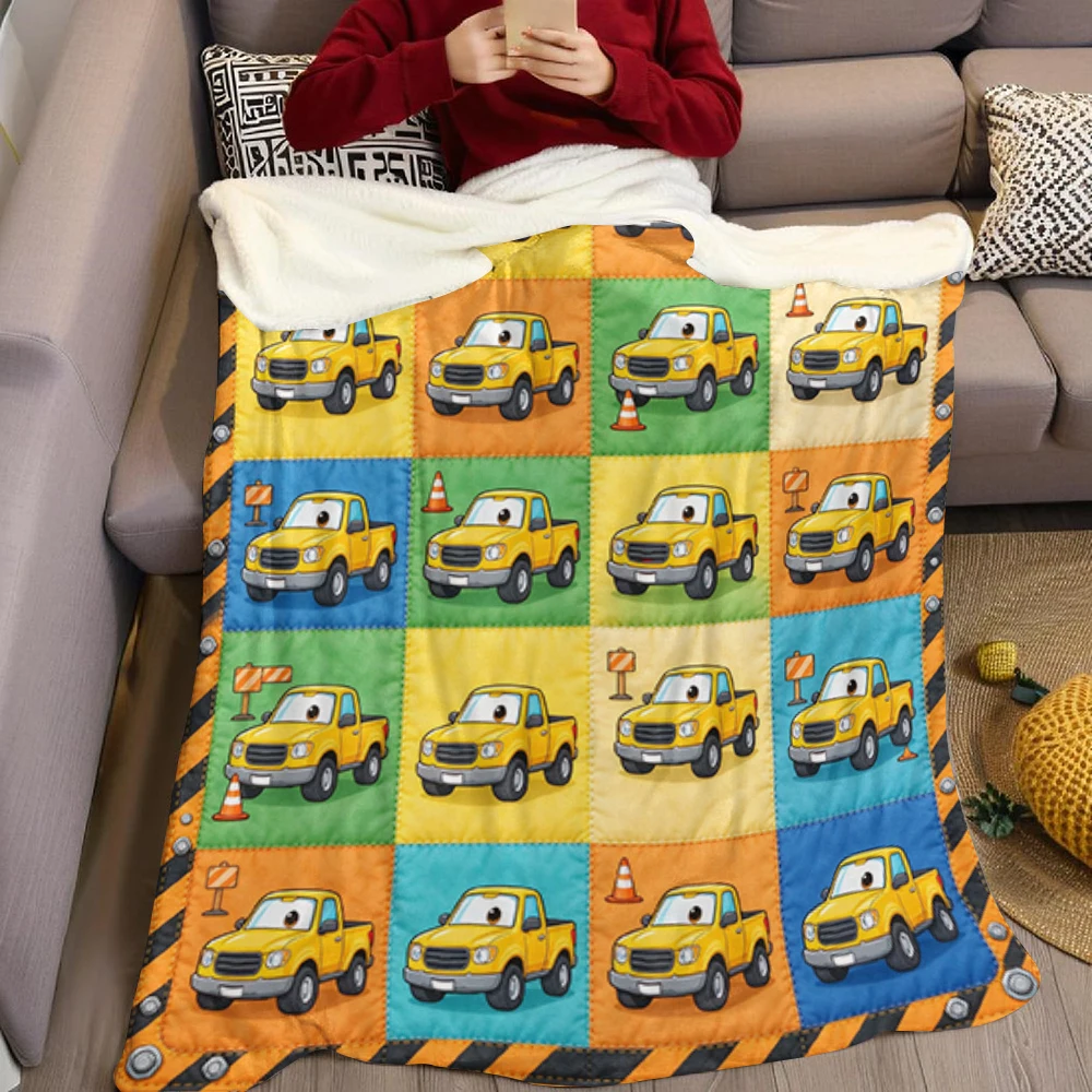 Yellow Pickup Bolt Grid Flannel Blanket Perfect for Sofa Office Bed Travel Sleep Read Relax Camping Four Season Use