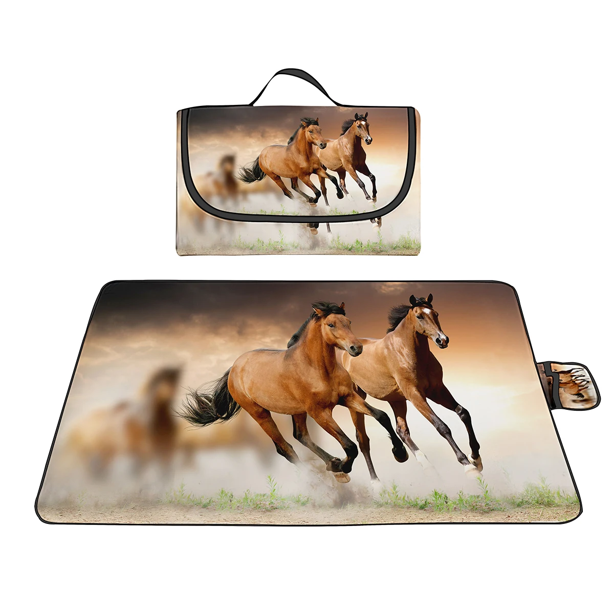 

Galloping Horse Oxford Picnic Mat,Sandproof Beach Mat & Outdoor Waterproof Portable Picnic Blanket for Camping on Grass,Hiking