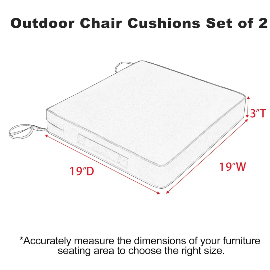 Patio Chair Cushion 19 x 19 x 3 Inch Waterproof Outdoor Seat Cushions