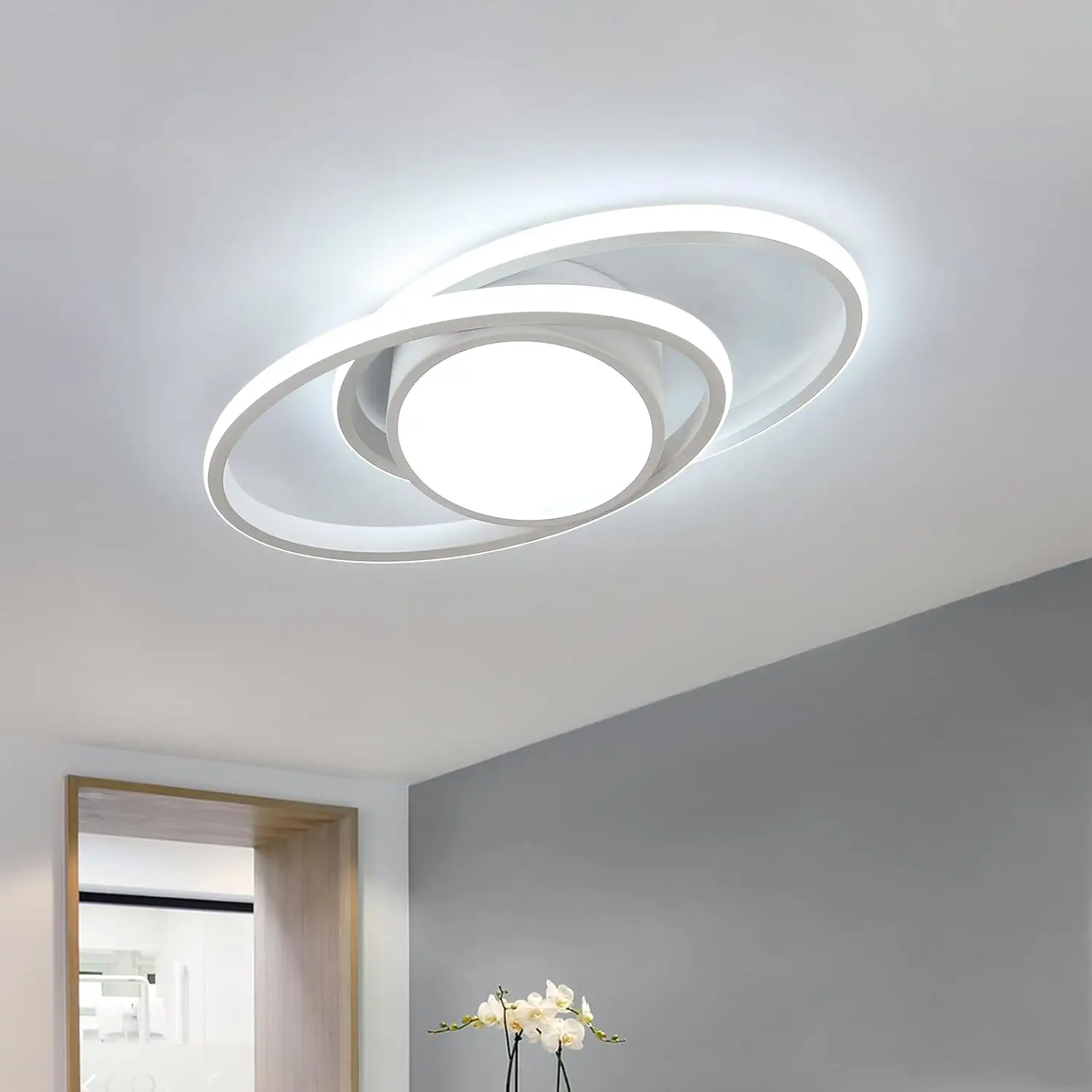 LED Ceiling Light 39W 4385lm,Double Round LED Ceiling Lamp,LED Ceiling Lights White Light 6500K,Bedroom Ceiling Lamp