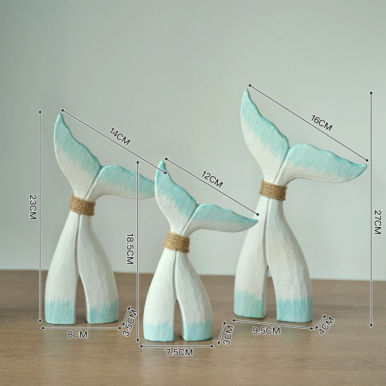 Mediterranean style whale tail 3-piece set decoration creative wooden fish tail home desktop shooting props decoration