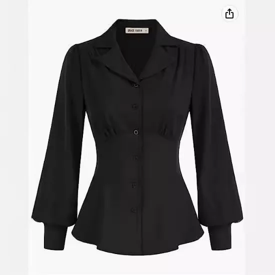 

Women's Button-Up Shirt Ruffle Top Long Sleeve Work Shirt Collared Shirt Dress