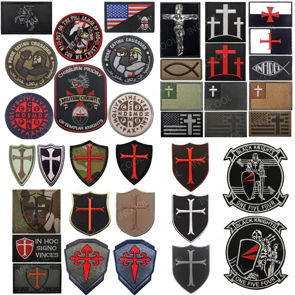 Knights Templar Embroidered Patches Crusader Reflective PVC Rubber Armband Appliqued Fastener Shoulder Patch For Clothing Cap