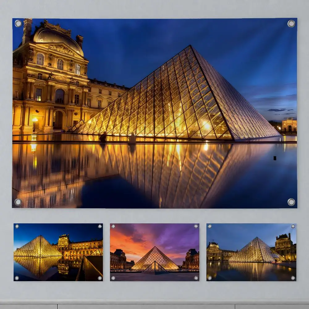 Classic Landmark Louvre Pyramid Flags Wall Hanging Banner Indoor Outdoor Party Home Wall Decor Backdrop