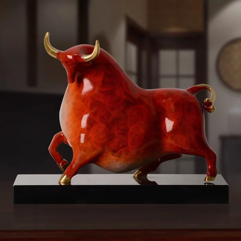 All-copper bull ornament, Hongfu bullish marble, living room entrance, office lucky decoration, Hongyun gifts