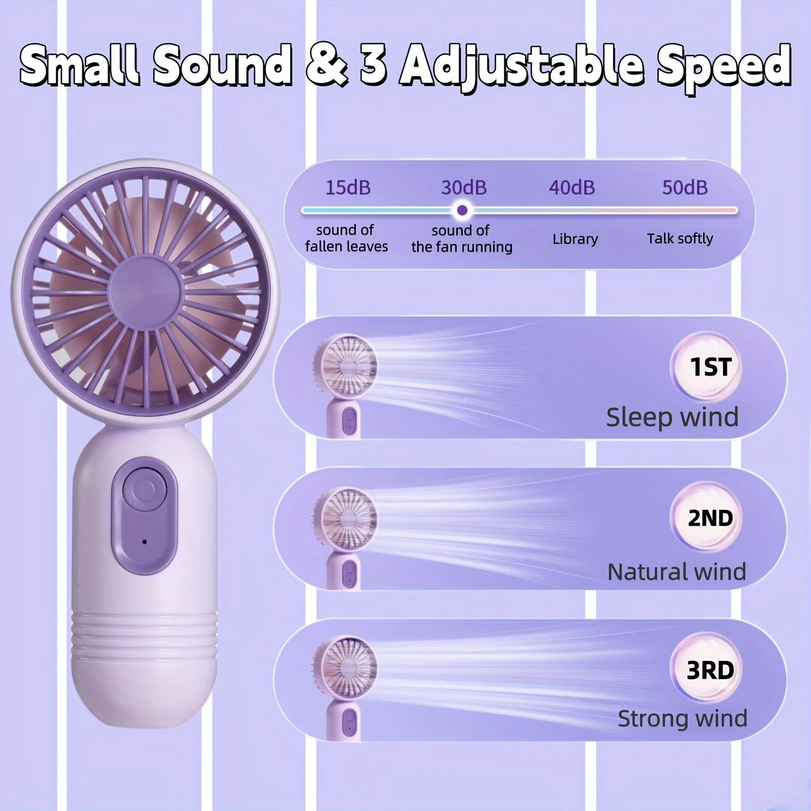 미니 휴대용 선풍기, 휴대용 소형 선풍기, USB 충전, 사무실, 야외 여행, 캠핑에 적합한 3 단 핸드 헬드 선풍기