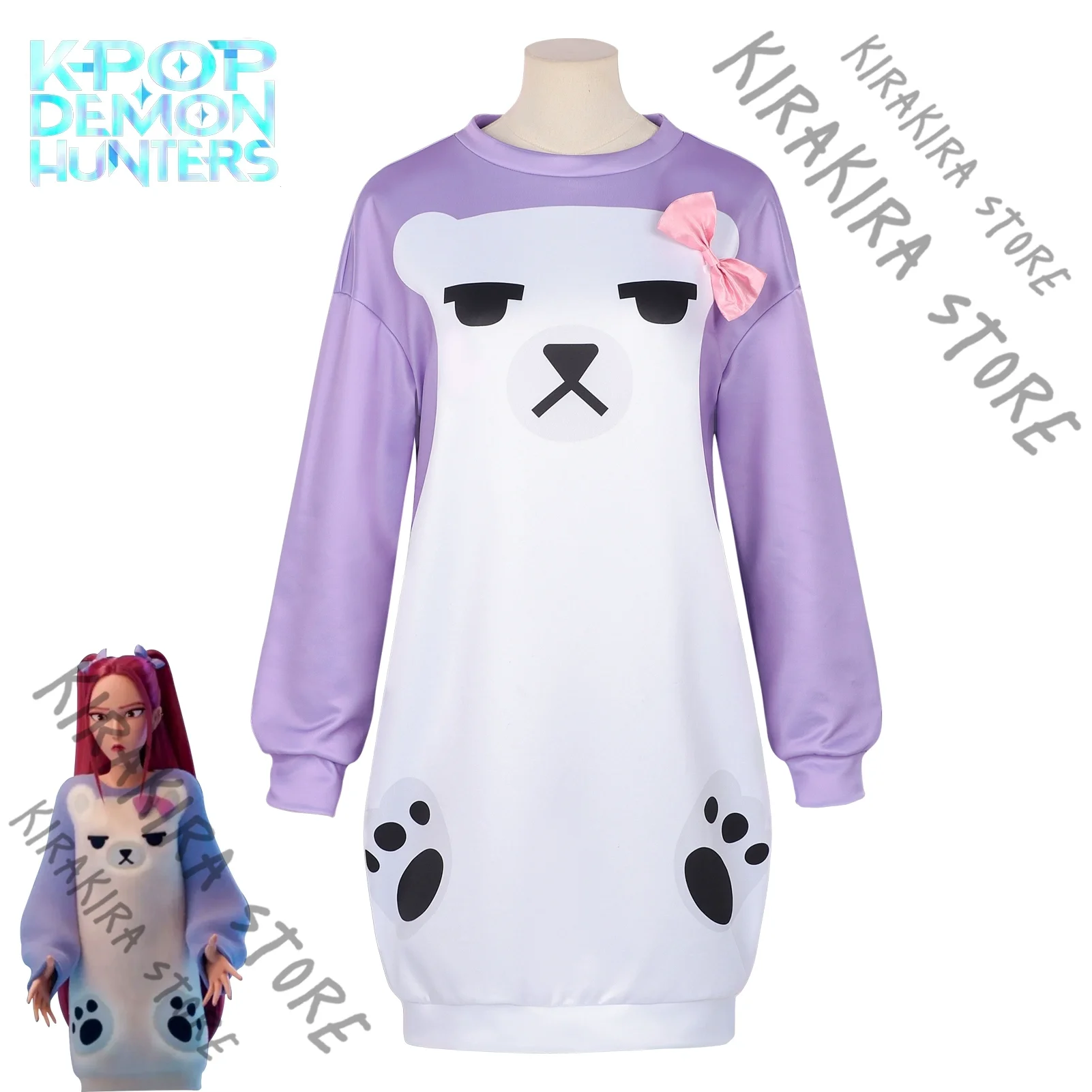 

KPop Demon Hunters Mira Clothes Light Purple Bear Pajamas Cosplay Props Costume Nighty Hallowmas Performance Costumes (Pre Sale)