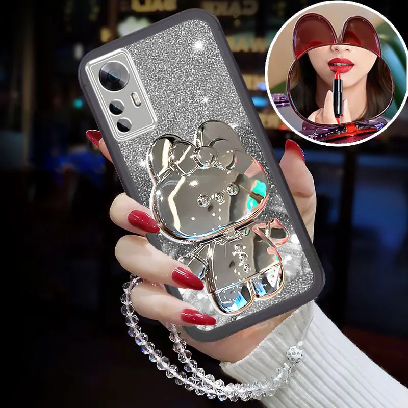 Glitter lanyard Case For Xiaomi 12T,Rabbit mirror Cover For Xiaomi 12T 12 Lite pro Redmi Note12s Holder Protective Lens Case 12T