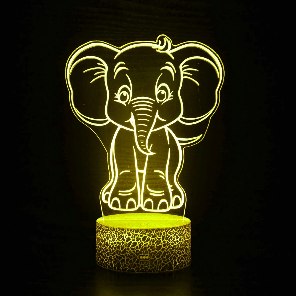 Nighdn Acrylic Night Light Elephant 3D Illusion Lamp 7 Color Changing USB Table Lamps Birthday Gift for Kids Bedroom Decration