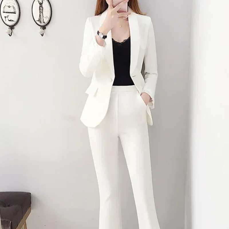 White Trousers Suits Office Blazer and Baggy Professional Women\'s 2 Pant Set Outfits Two Pieces Sets Pants for Woman Tailor Xxl