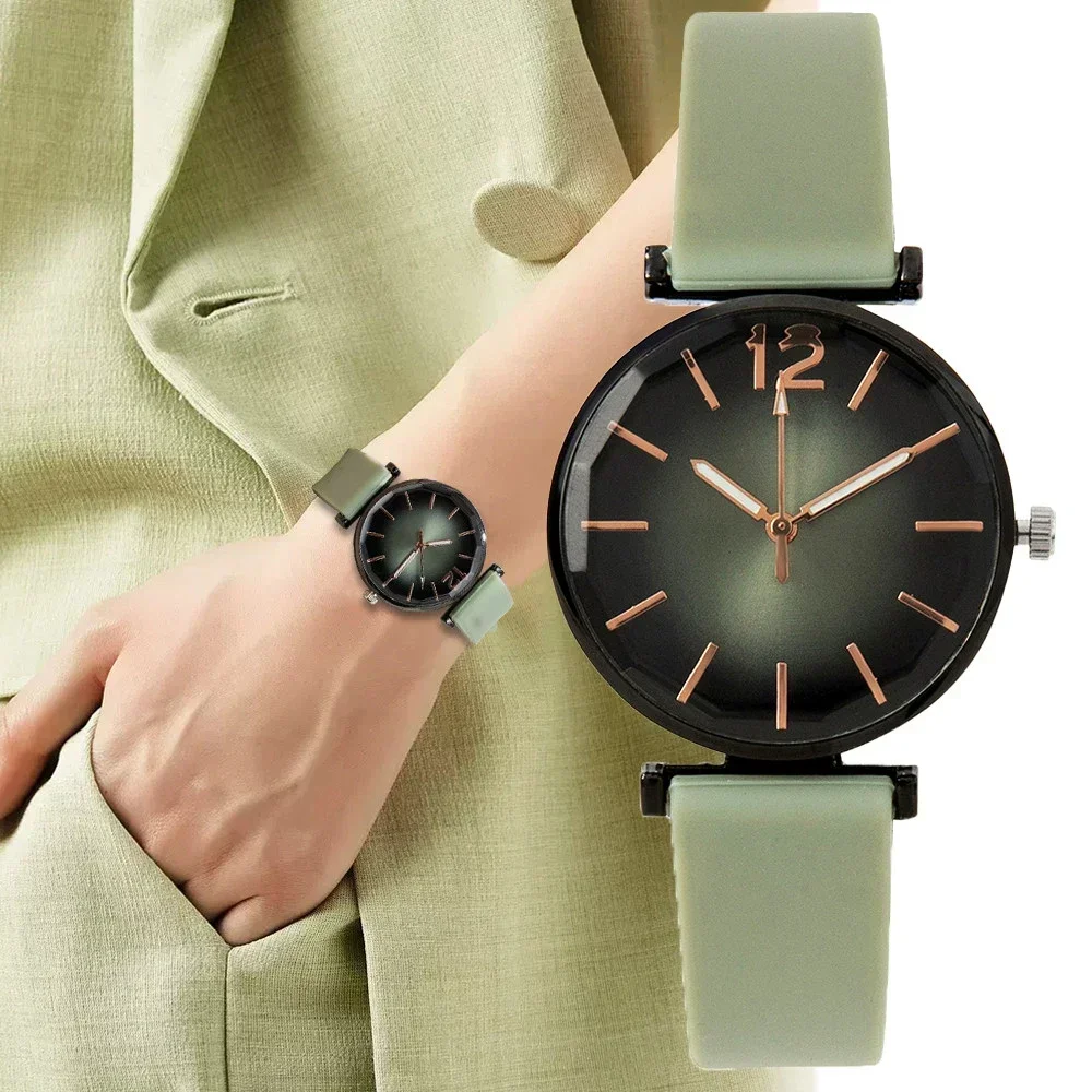 2024 Hot Sale Fashion Ladies Sports Simple Black Dial Quartz Watch Casual Green Silicone Strap Women Clock Dress Wristwatches