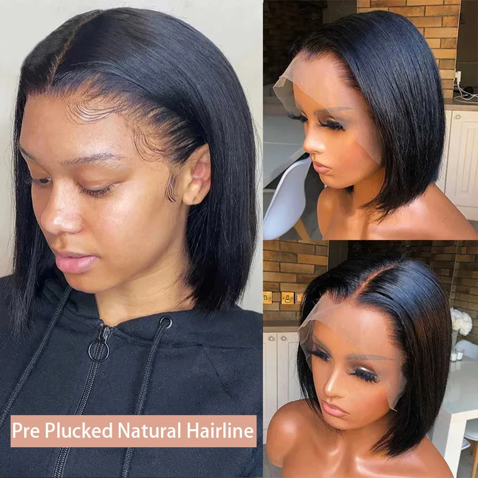 Bone Straight Short Bob 13x4 Парик фронтальной части шнурка 200% Плотность 4x4 Прозрачные парики фронта шнурка Бразильские 100% человеческие волосы 12 14 дюймов