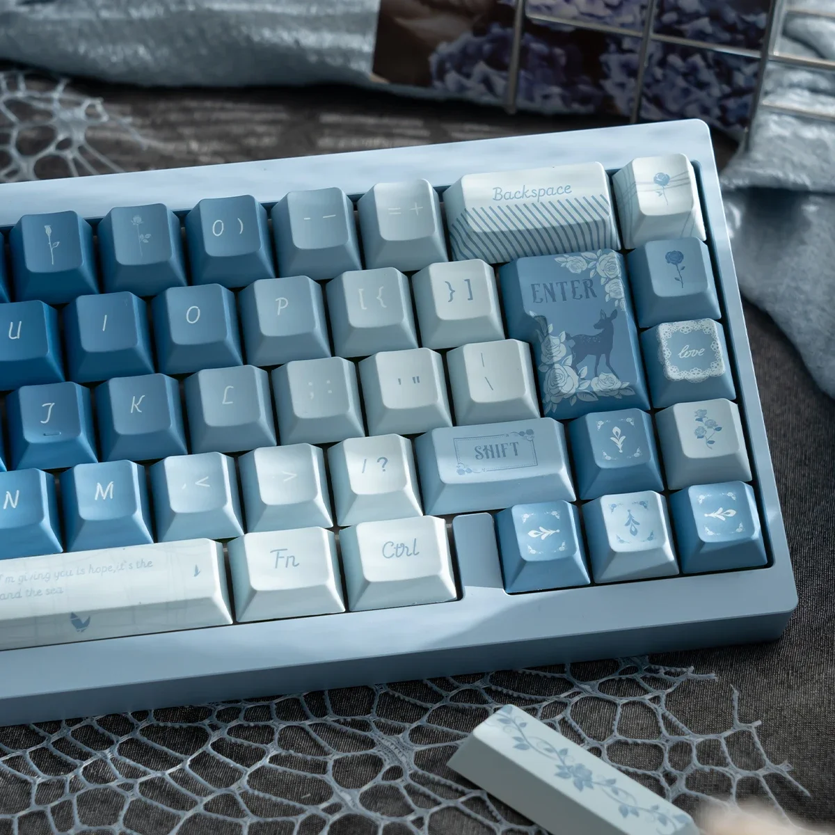 More Than Rose Blue Gradient Keycaps Pbt Sublimation Cherry 151Keys 2.25/2.75/7U Space Bar L Shape Enter Key Alice Keycap