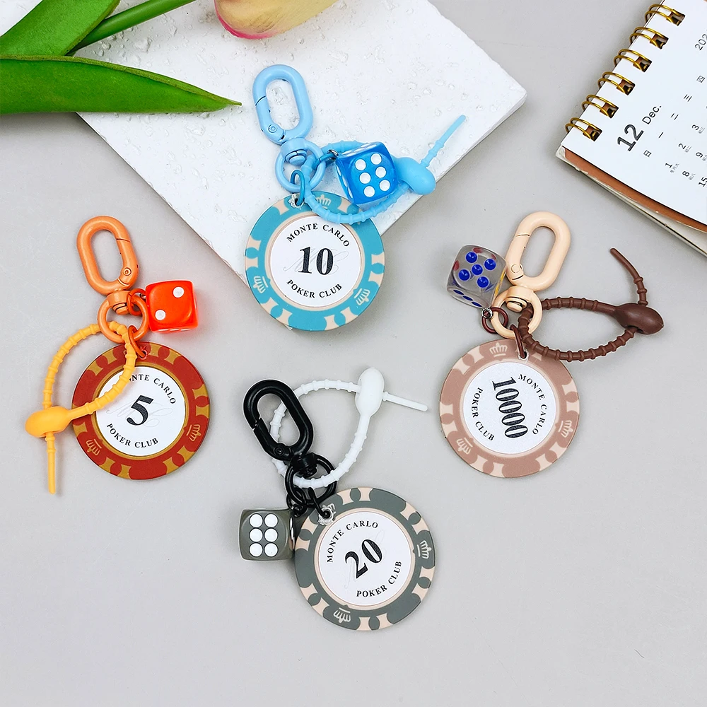 Colorful Lucky Poker Chip Keychain Game Dice Keyring Trendy Bag Pendant Car Key Chain Accessories Creative Club Souvenir Gifts