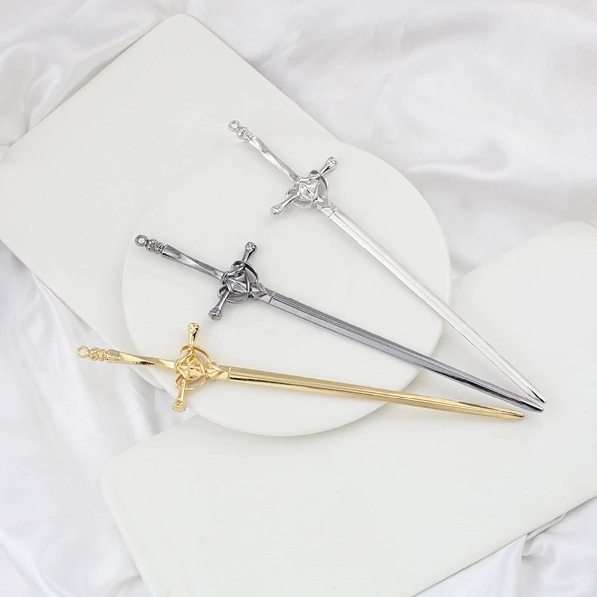 Metal Gray Sword Styling Pins Black Wicca Witch Hair Stick Slide Renaissance Festival Hair Acceossories for Women view 4