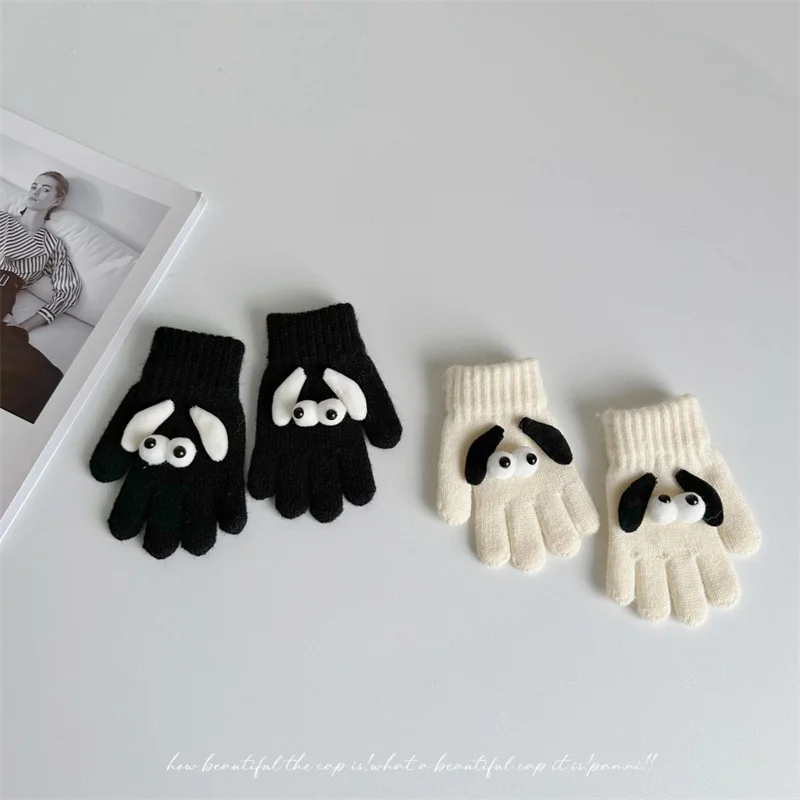 Cute Cartoon Knitted Kids Gloves Mittens for Boys Girls Autumn Winter Winterproof Warm Children Baby Finger Gloves 3-7 Years Old