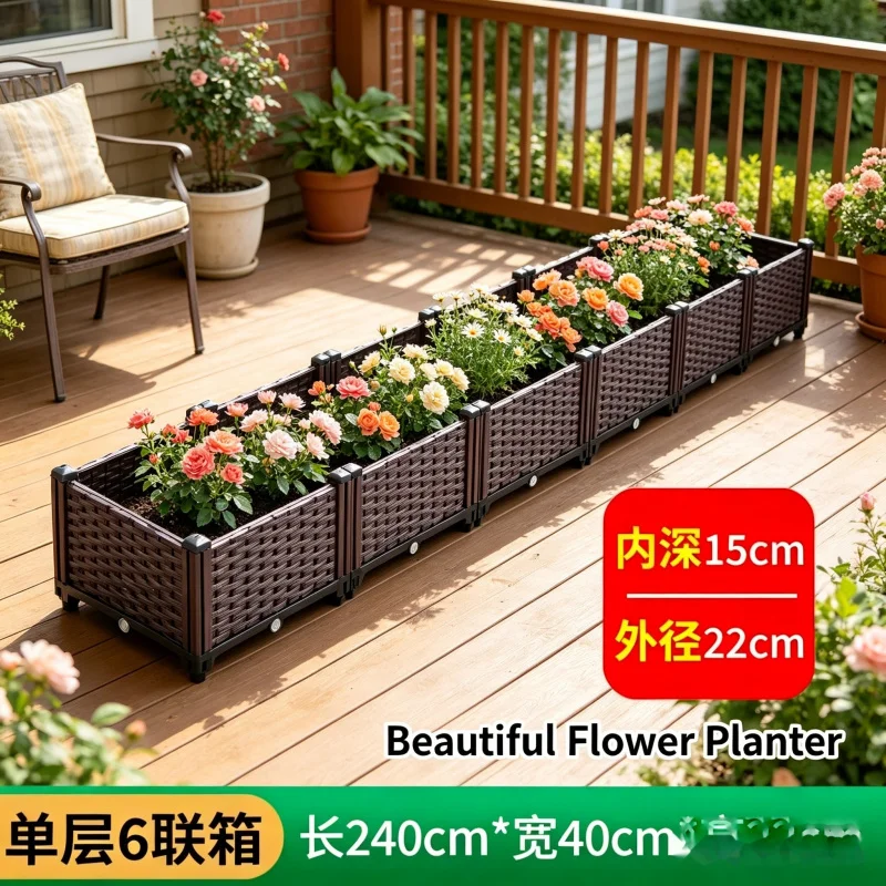 

Extra Large 240x40x22cm 6-Compartment Single Layer Plastic Planter Box for Vegetables Herb Garden Outdoor Balcony Patio Planting