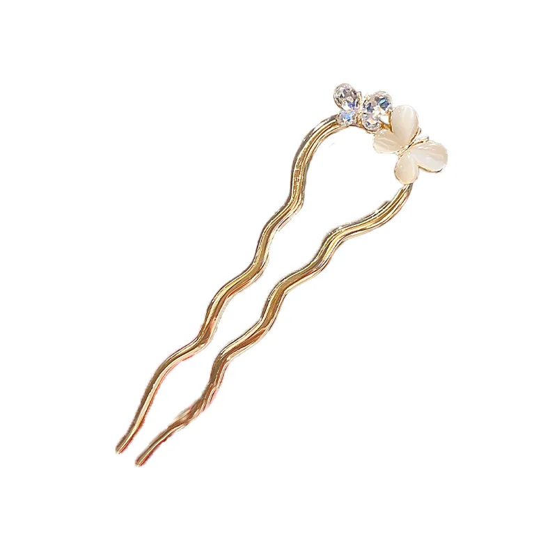 Kristall Opal Schmetterling Haarnadel Frauen alten Stil einfache Haarnadel neue U-förmige Metall Haarnadel Sommer Kopf bedeckung – Detail 5