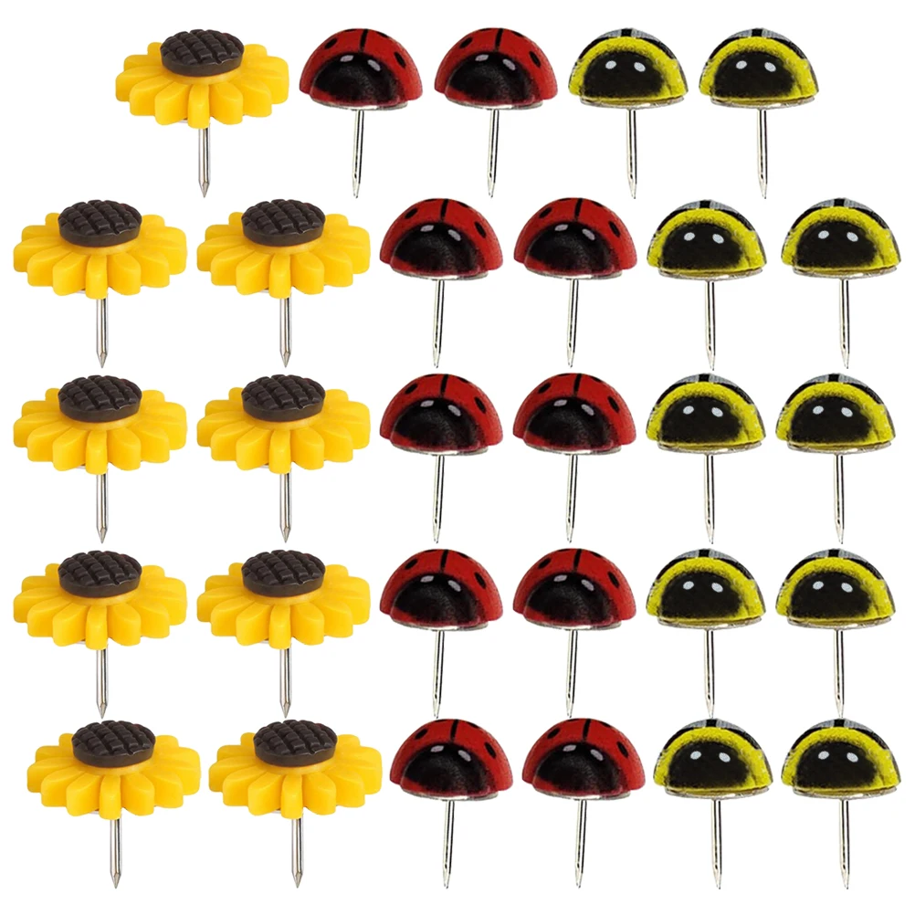 

30 Pcs Cartoon Thumbtack Map Small Push Pin Round Thumbtacks Flat for Hanging Plastic Desk Essentials Cute