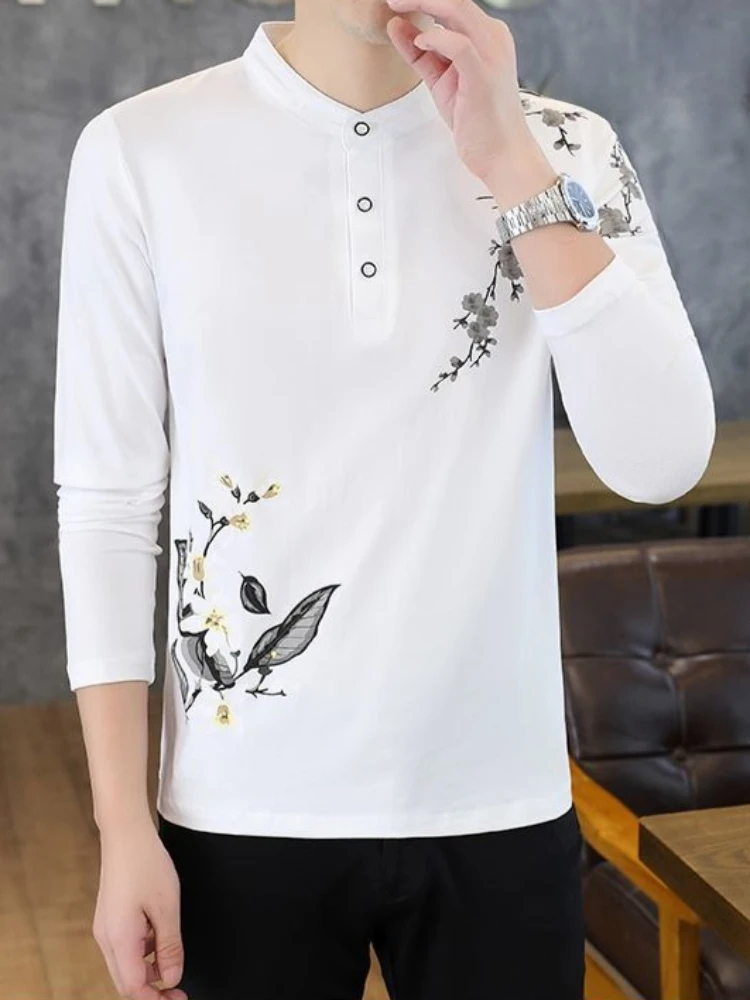 

Мужская премиальная хлопковая рубашка-поло с длинным рукавом, приталенного кроя, для повседневной носки, весна-осень, модная, базовая, трендовая ​