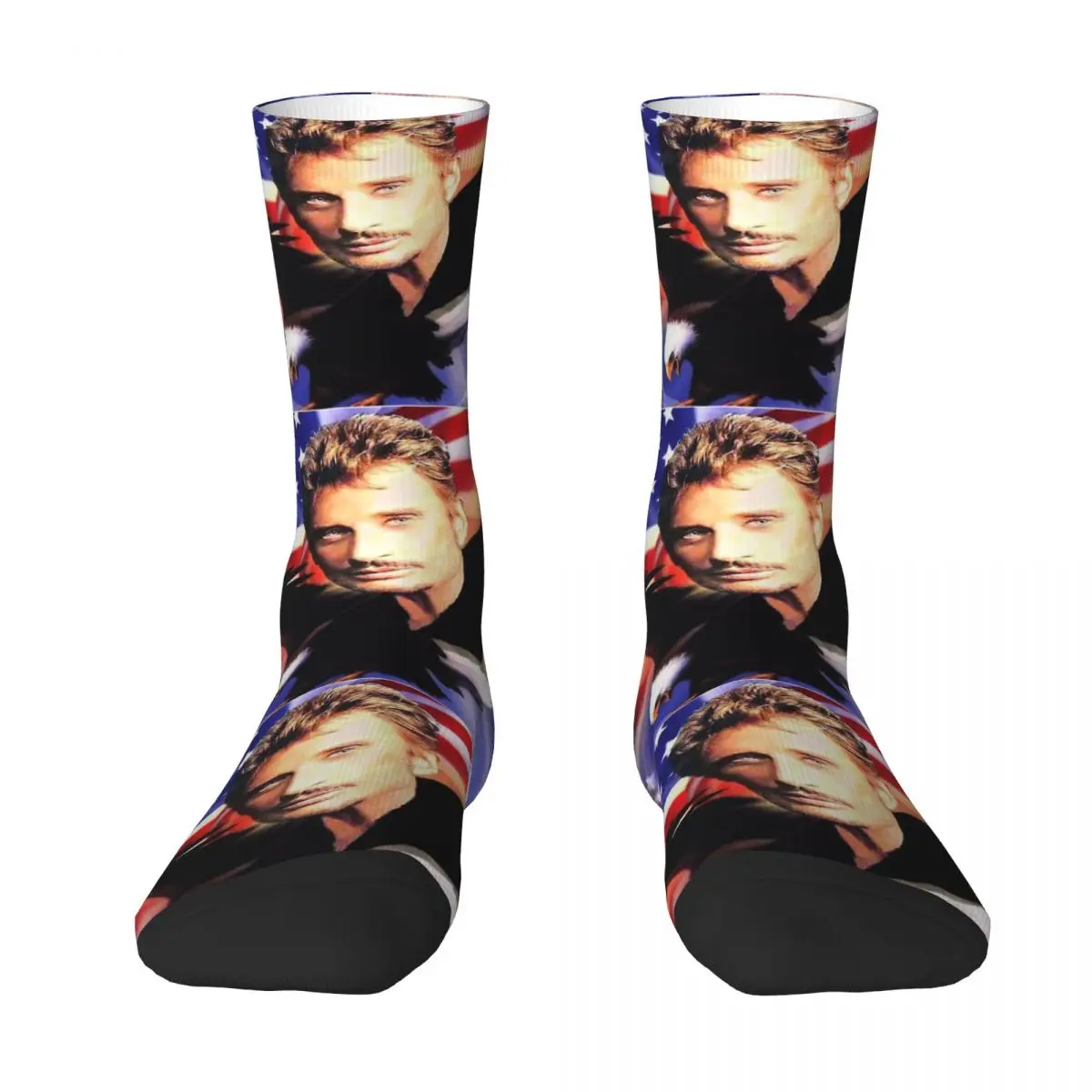 US Eagle Johnny Hallyday Rock Music French Singer Socks Male Mens Women Spring Stockings Printed