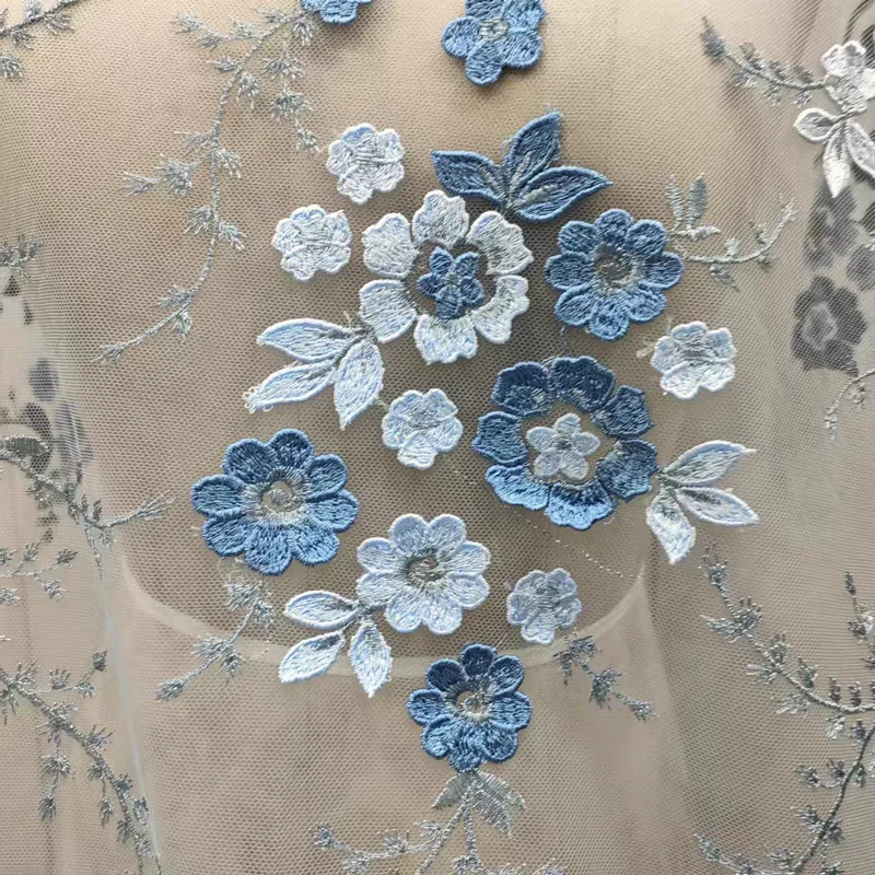3 Colours Floral Embroidered Lace Fabric Delicate Embroidery Flowers Wedding Dress Fabric