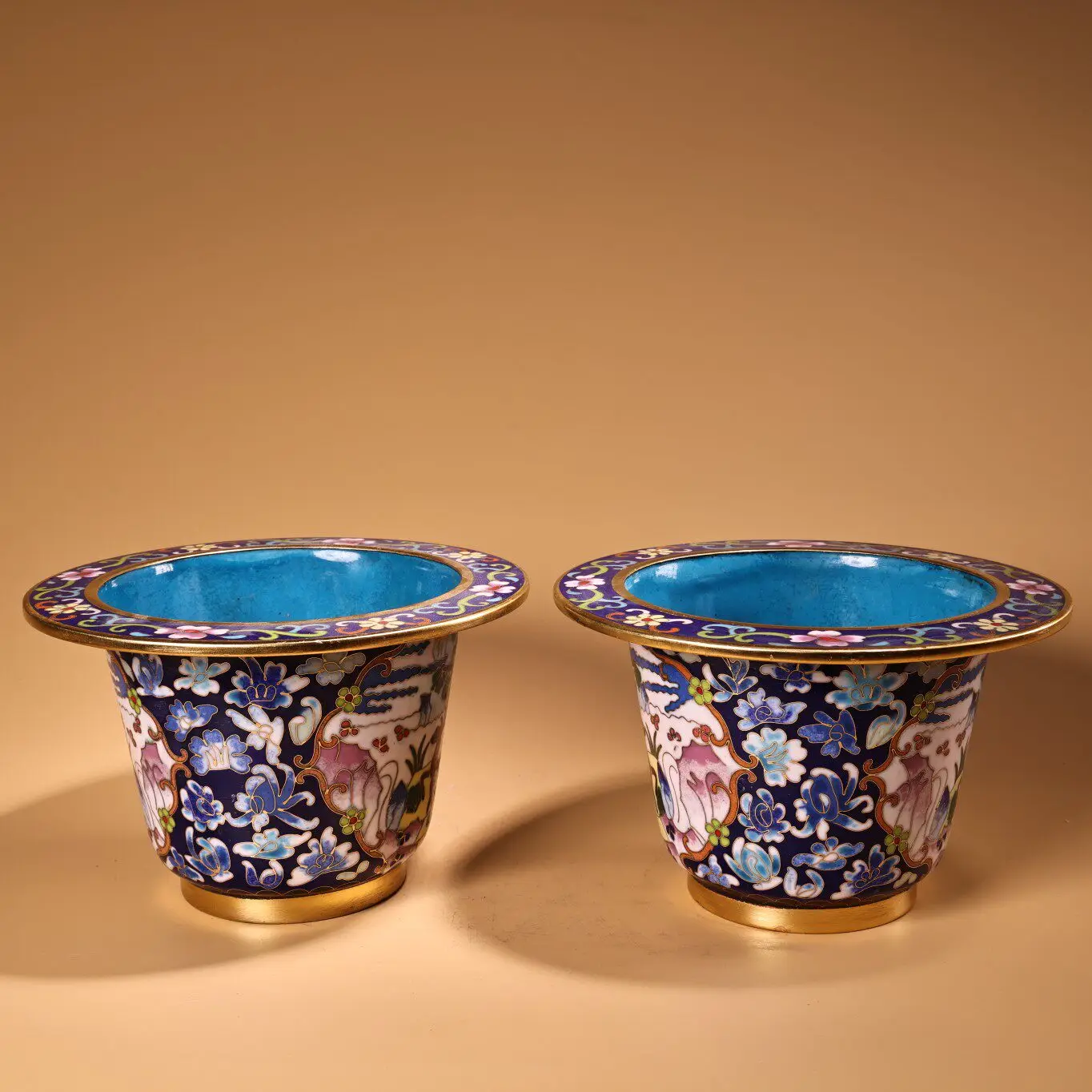 Cloisonne Enamel Flower Pot Pair Copper Body Gilded Exquisite Craftsmanship Home Garden Decor
