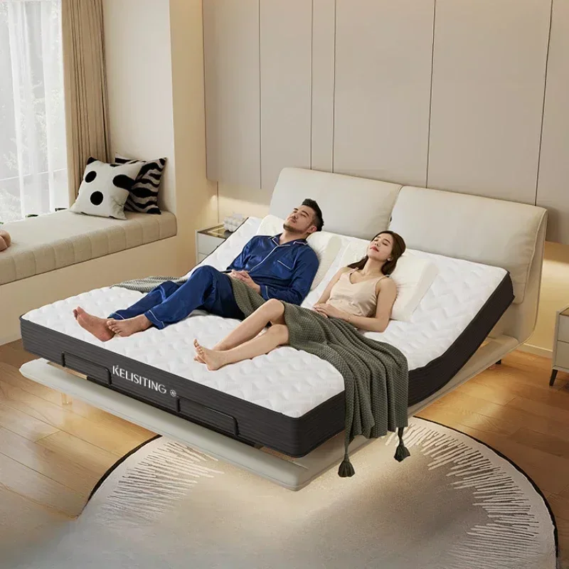 Cama doble tapizada de lujo para adultos, mueble de dormitorio elegante y moderno, caja de cama eléctrica ajustable