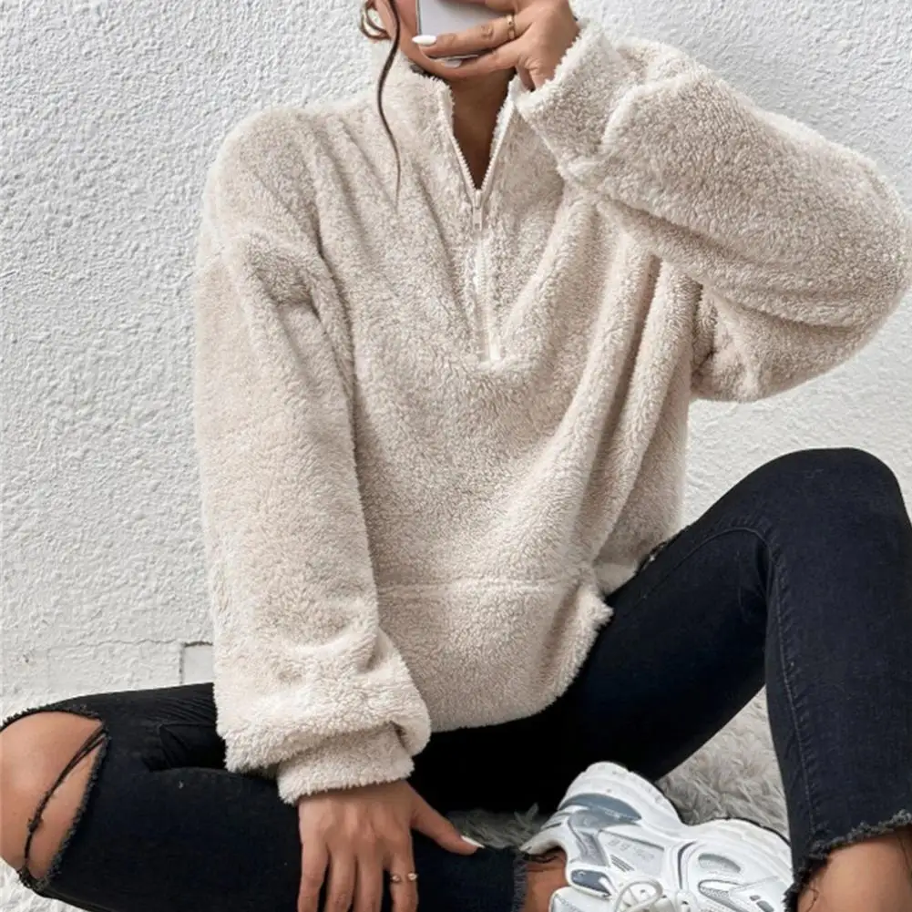 

Vintage Lamb Wool Sweatshirt Women Hoodies Winter Warm Fleece Coat Women Fashion Oversized Baseball Streetwear