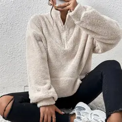 Vintage Lamb Wool Sweatshirt Women Hoodies Winter Warm Fleece Coat Women Fashion Oversized Baseball Streetwear