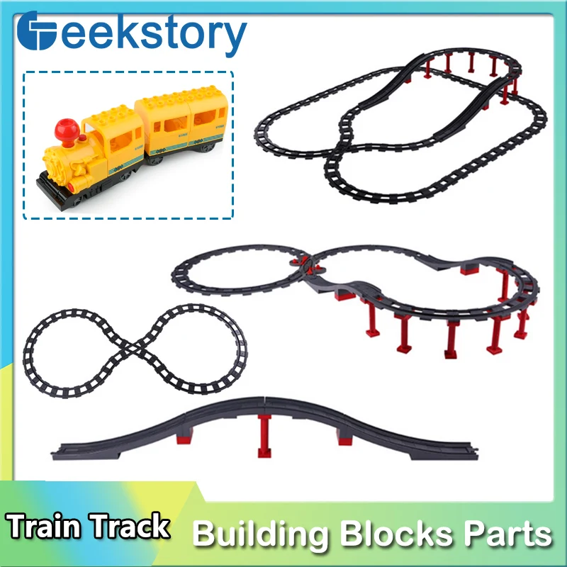 Electric Little Train Track Building Blocks Double-deck Viaduct/Flat Figure 8 Track Assemble Bricks DIY Boys Toys Gift For Kids