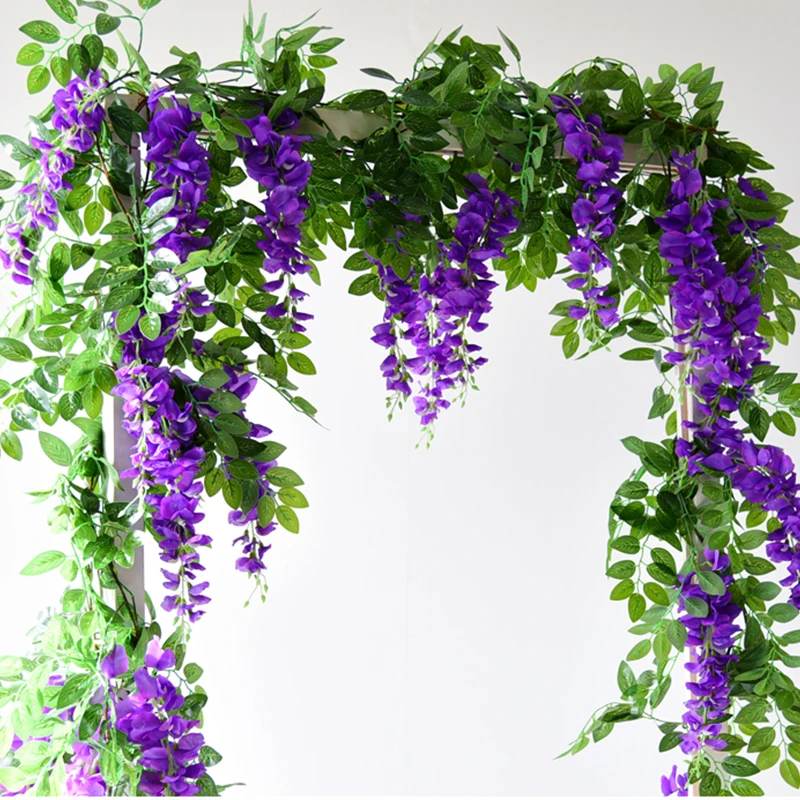 

Wisteria Artificial Flowers, Rattan Wreath, Wedding Arch Decoration, Fake Plant Leaf, Vine Trailing, Home Decoration, 1.9m