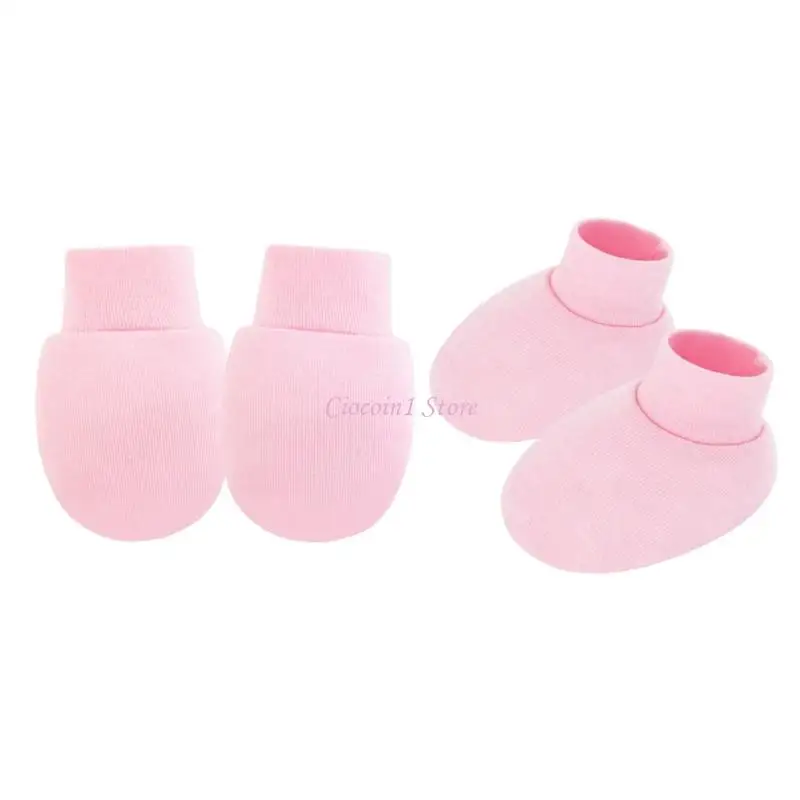 

Y1UB 4 Set Newborns Baby Hand and Foot Protectors Cotton Anti Scratch Mittens Solid