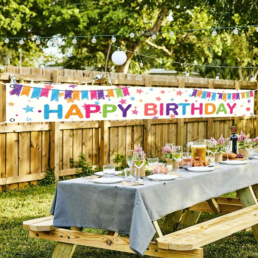 Happy Birthday Decorations Banner Colorful Graffiti Star Flags Kid Adult Birthday Party Decor Photography Background Photo Props