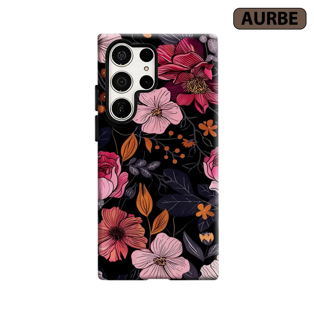 Aurbe Phone Case For Samsung Galaxy S26 S25 S24 S23 Ultra Plus HD Hard Midnight Floral Elegance Double Layer Film Cover
