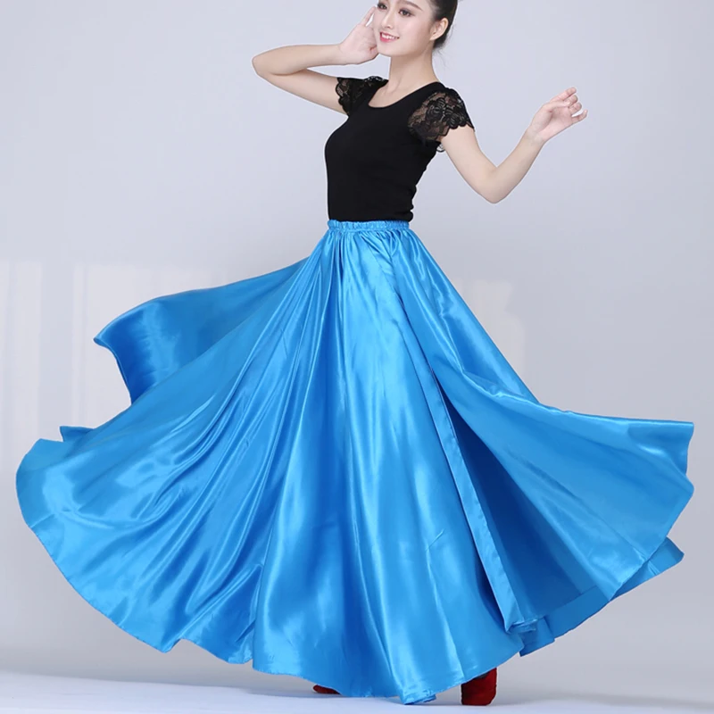 Belly Dance Dress Dance Large Swing Skirt Long Gypsy Skirts Women Yi and Uyghur Tibetan Dance Performance Costumes Satin Skirt