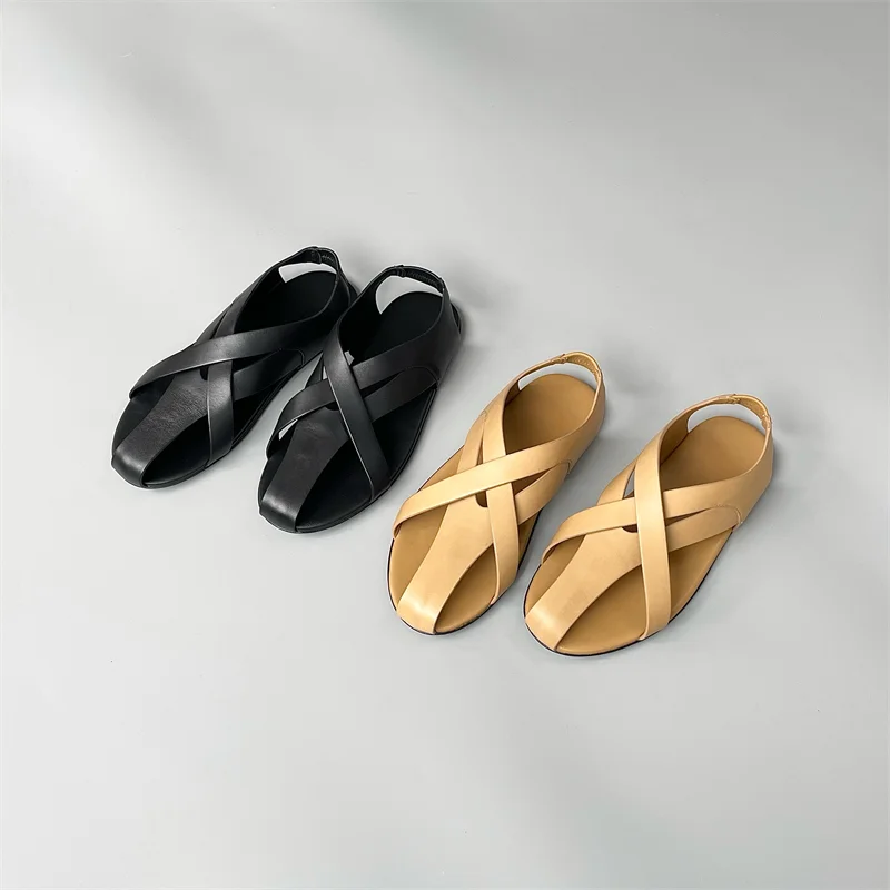 2023 Summer Retro French Fashion Shoes Flip-flops Hollowed-out Cool Interweaving Deep Mouth Flat Roman Women Sandals